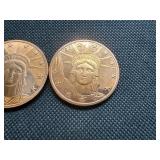 Two 1 OZ Copper Rounds 2011 Statue of Liberty Design