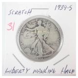 1939-S Walking Half Dollar (scratches)