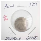 1901 Barber Dime (bent)