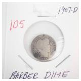 1907-D Barber Dime