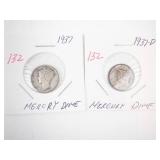 1937, 1937-D Mercury Dimes
