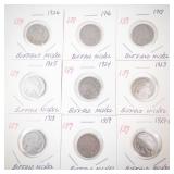 group of 9 Buffalo Nickels: 1915,1916, 1918, 1919, 1923, 1924, 1925, 1926, 1929-D