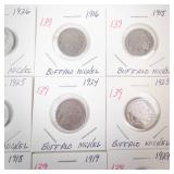 group of 9 Buffalo Nickels: 1915,1916, 1918, 1919, 1923, 1924, 1925, 1926, 1929-D