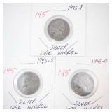 group of 3 silver war nickels: 1945 P,D,S