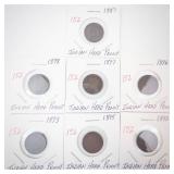 group of 7 Indian Head Pennies: 1887, 1892, 1893, 1895, 1896, 1897, 1898
