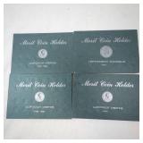 4 mint vintage Merit Coin Holders, Lincoln cents and Jefferson Nickels. Circa 1950