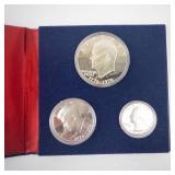 3 piece 40% silver Bicentennial proof set in mint packaging missing outer sleeve