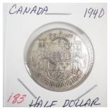 1940 Canadian silver Half Dollar