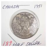1951 Canadian silver Half Dollar