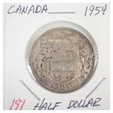 1954 Canadian silver Half Dollar
