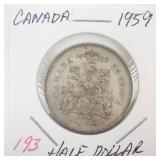 1959 Canadian silver Half Dollar