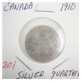 1910 Canadian Silver Quarter