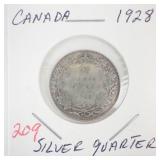 1928 Canadian Silver Quarter
