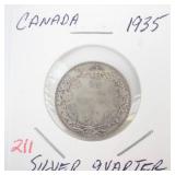 1935 Canadian Silver Quarter