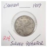 1939 Canadian Silver Quarter