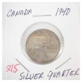 1940 Canadian Silver Quarter