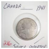 1941 Canadian Silver Quarter
