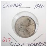 1942 Canadian Silver Quarter