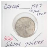 1947 Canadian Silver Quarter (Maple Leaf)