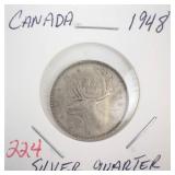 1948 Canadian Silver Quarter