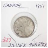 1951 Canadian Silver Quarter