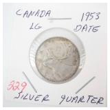 1953 Canadian Silver Quarter (Lg. Date)