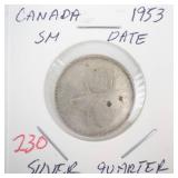 1953 Canadian Silver Quarter (Sm. Date)