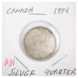 1954 Canadian Silver Quarter