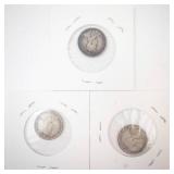 3) Canadian Silver Dimes: 1912, 1916 (worn), 1918 (worn)