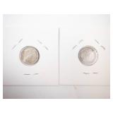 2) Canadian "fish Scale" silver 5 cent pieces: 1912, 1918