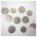 $8.50 face value Canadian dollar and half dollar coins each with a different date. No silver
