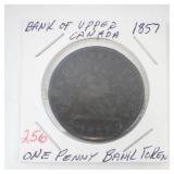 1857 Bank of Upper Canada One Penny Bank Token