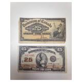Dominion of Canada Fractional currency, 25 cents: 1 each of 1900, 1923