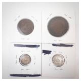 Australian Silver: 2) 3 pence, 1942-D, 1943 plus 1943 Large cent and 1943 half cents