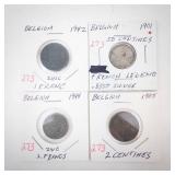 Belgium Silver: 1901 50 Centimes French Legend, 1905 2 centimes, 1942 1 Franc, 1944 2 Franc