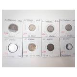 Switzerland Silver: 1944B 1 Franc, 1952B 1/2 Franc plus 6 different vintage coins