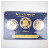 3 coin 2007 James Madison Dollar set . P+D uncirculated and S Proof