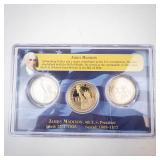 3 coin 2007 James Madison Dollar set . P+D uncirculated and S Proof