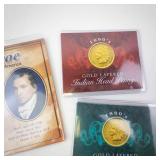 collection of 6 Gold plated US coins: 3 Indian Head Pennies and 3 Presidential Dollars