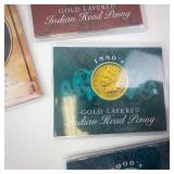 collection of 6 Gold plated US coins: 3 Indian Head Pennies and 3 Presidential Dollars