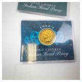 collection of 6 Gold plated US coins: 3 Indian Head Pennies and 3 Presidential Dollars