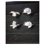 4 Stainless Steel Fashion Rings with CZ Stones - Size 7.5 to 7.75