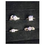 4 Stainless Steel Fashion Rings with CZ Stones - Size 5.25 to 5.5