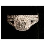 Round-Cut Diamond Cushion-Shaped Double Halo Bridal Set 3/4 ct tw 14K Sterling Sliver Size 5.75