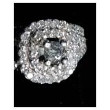 Round-Cut Diamond Cushion-Shaped Double Halo Bridal Set 3/4 ct tw 14K Sterling Sliver Size 5.75