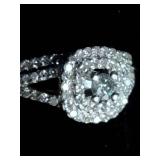 Round-Cut Diamond Cushion-Shaped Double Halo Bridal Set 3/4 ct tw 14K Sterling Sliver Size 5.75