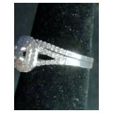 Round-Cut Diamond Cushion-Shaped Double Halo Bridal Set 3/4 ct tw 14K Sterling Sliver Size 5.75