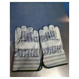 12 Pack  Safety split cowhide leather palm work gloves with a cotton back.