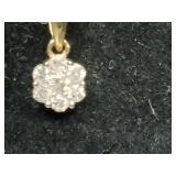 10K Yellow Gold Diamond Cluster Pendant Necklace. 16"