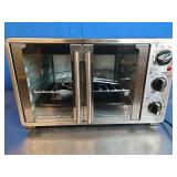 Elite Gourmet Double French Door Countertop Toaster Oven, Bake, Broil, Toast, Keep Warm, Fits 12" pizza, 25L capacity, Stainless Steel & Black